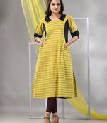 Lemon yellow cotton printed a-line kurta