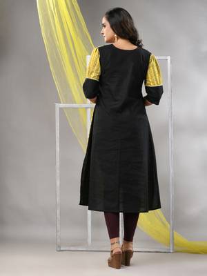 Lemon yellow cotton printed a-line kurta 4