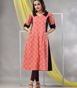 Orange cotton printed a-line kurta