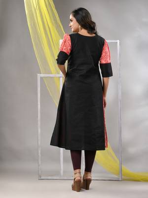 Orange cotton printed a-line kurta 4