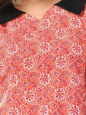 Orange cotton printed a-line kurta 5