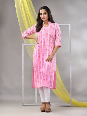 Pink rayon printed straight kurta 1