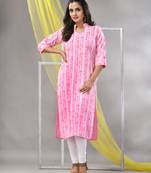 Pink rayon printed straight kurta