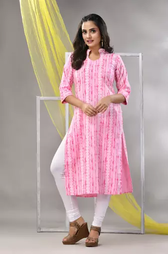 Pink rayon printed straight kurta