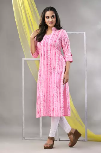Pink rayon printed straight kurta