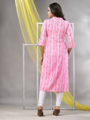 Pink rayon printed straight kurta 4