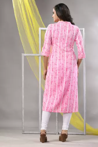 Pink rayon printed straight kurta