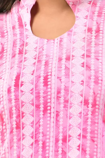 Pink rayon printed straight kurta
