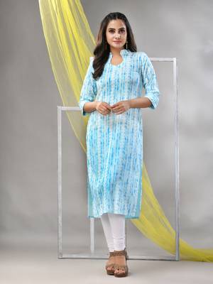 Sky blue rayon printed straight kurta 1