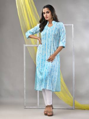 Sky blue rayon printed straight kurta 2