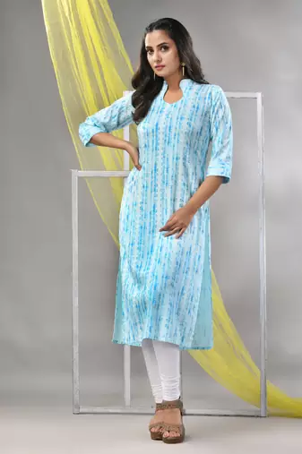 Sky blue rayon printed straight kurta