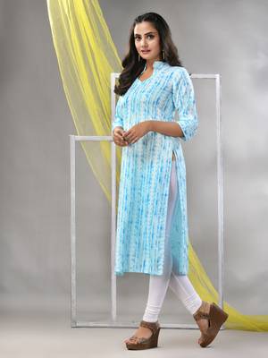 Sky blue rayon printed straight kurta 3