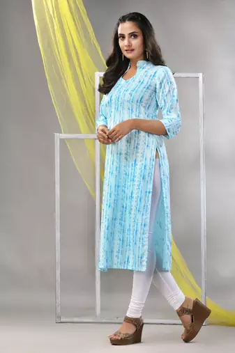 Sky blue rayon printed straight kurta
