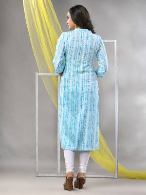 Sky blue rayon printed straight kurta 4
