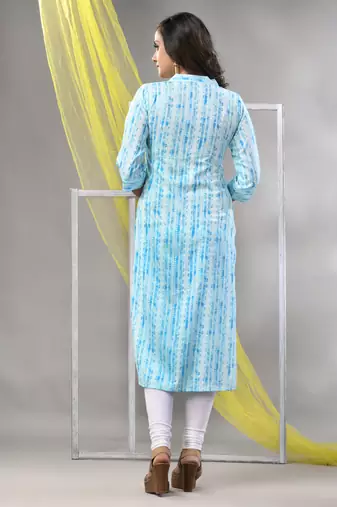 Sky blue rayon printed straight kurta