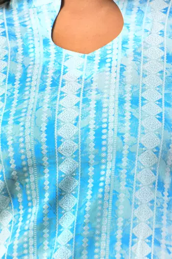 Sky blue rayon printed straight kurta