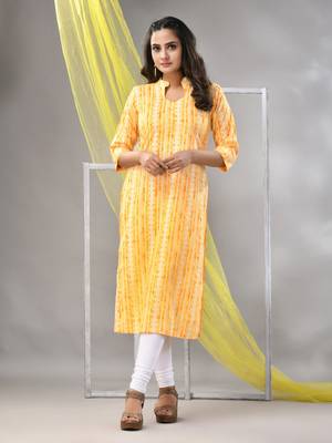 Yellow rayon printed straight kurta 1