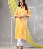 Yellow rayon printed straight kurta