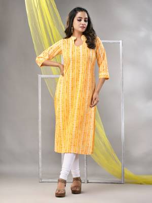 Yellow rayon printed straight kurta 2