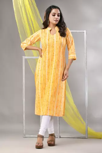 Yellow rayon printed straight kurta