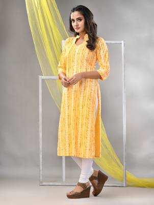 Yellow rayon printed straight kurta 3