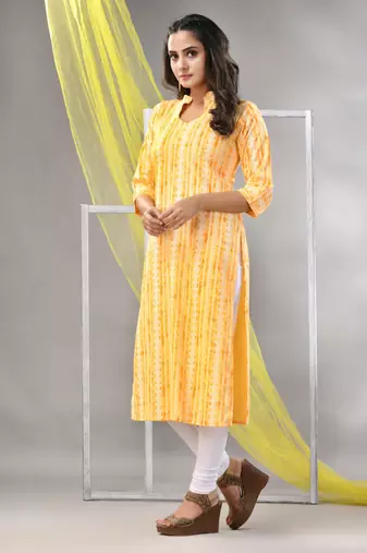 Yellow rayon printed straight kurta