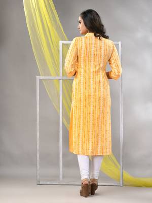 Yellow rayon printed straight kurta 4