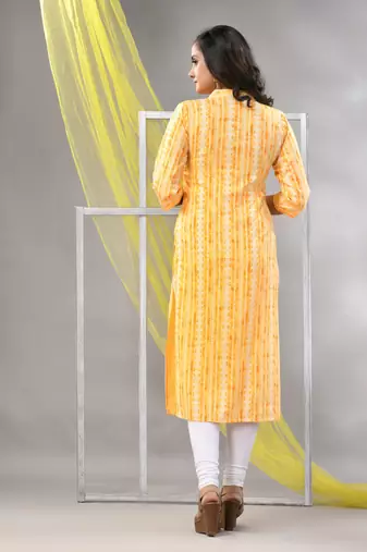 Yellow rayon printed straight kurta