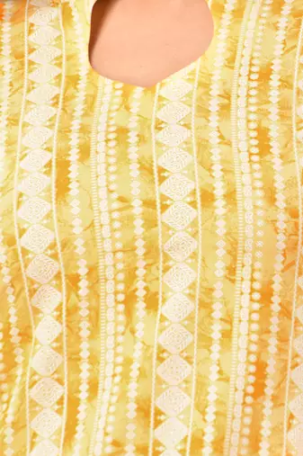Yellow rayon printed straight kurta
