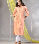 Orange rayon printed straight kurta