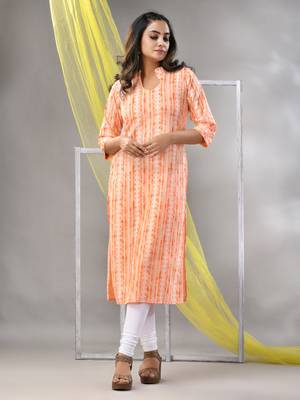 Orange rayon printed straight kurta 2