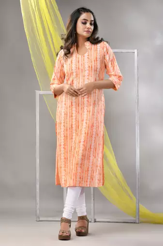 Orange rayon printed straight kurta