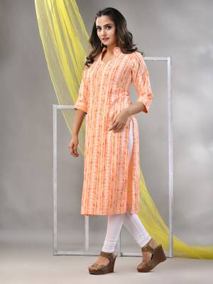 Orange rayon printed straight kurta 3