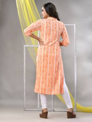 Orange rayon printed straight kurta 4