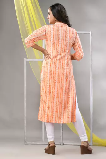 Orange rayon printed straight kurta