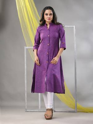 Violet solid cotton a-line kurta 1