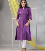 Violet solid cotton a-line kurta