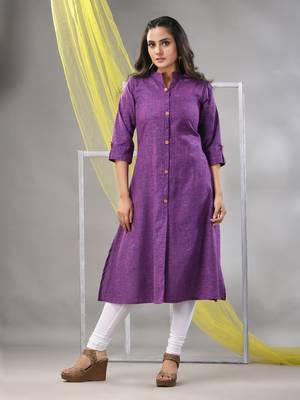 Violet solid cotton a-line kurta 2