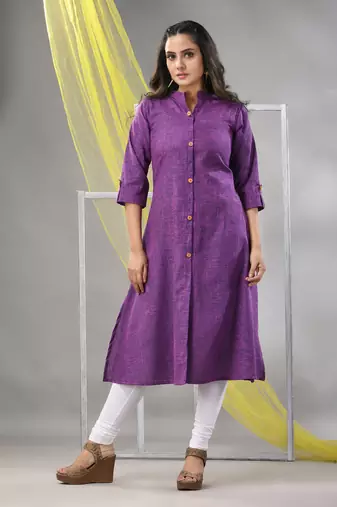 Violet solid cotton a-line kurta