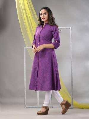 Violet solid cotton a-line kurta 3