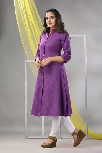 Violet solid cotton a-line kurta