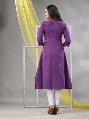 Violet solid cotton a-line kurta 4