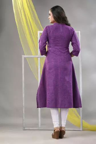 Violet solid cotton a-line kurta