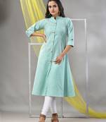 Mint green solid cotton a-line kurta