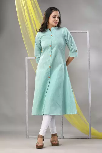 Mint green solid cotton a-line kurta
