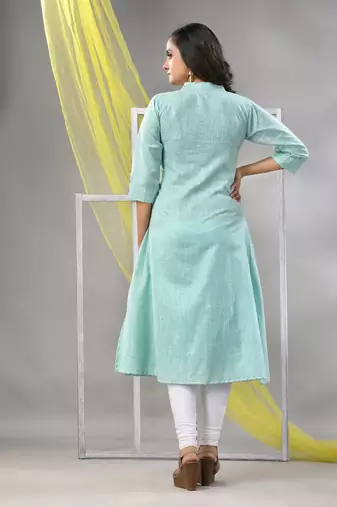 Mint green solid cotton a-line kurta