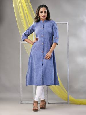 Lilac solid cotton a-line kurta 1
