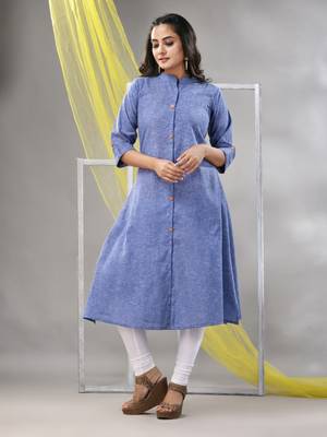 Lilac solid cotton a-line kurta 2
