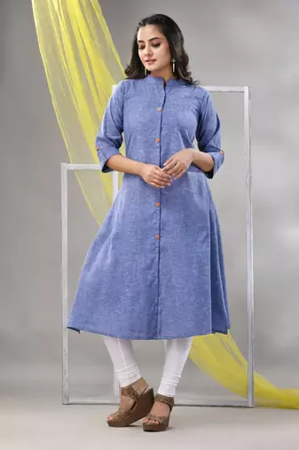 Lilac solid cotton a-line kurta