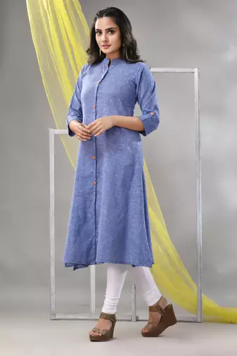 Lilac solid cotton a-line kurta